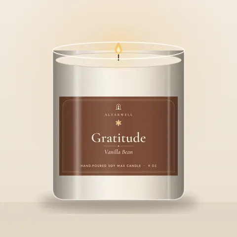 Gratitude candle, Vanilla Bean, 9 oz jar